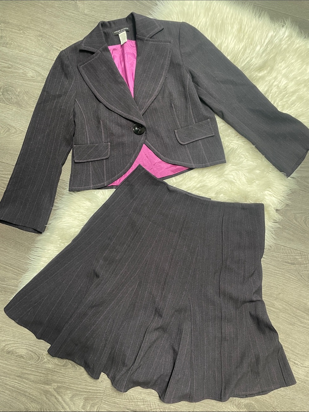 vintage Lucien Daunois purple Pinstripe Blazer & Flared Skirt Set